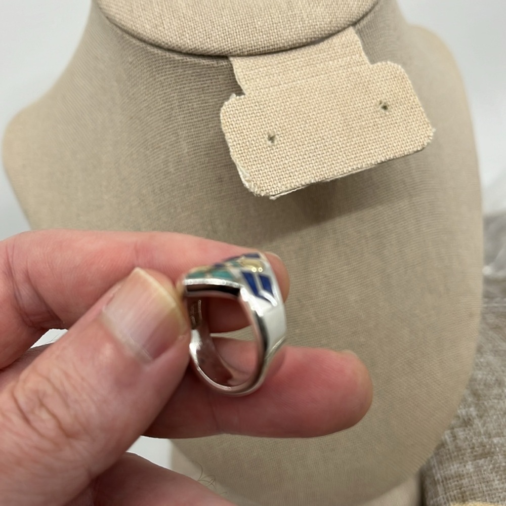 ๐ Vintage CCO Coleman Turquoise Lapis Ring - Silver, 14K, Size 7 - Picture 7 of 15